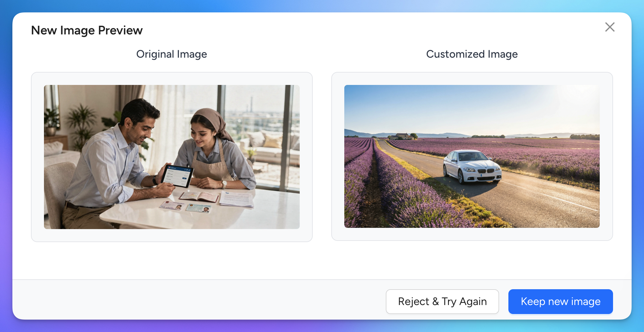Example of replacing an image with a completely different AI generated image